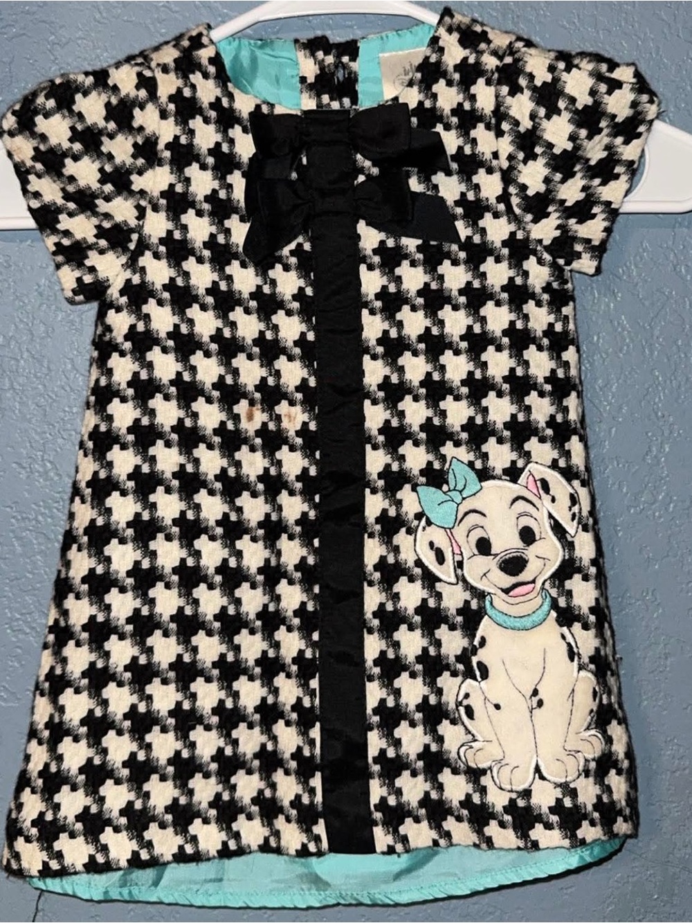 Disney Baby Black and White Houndstooth Infant Outfit with Teal Lining